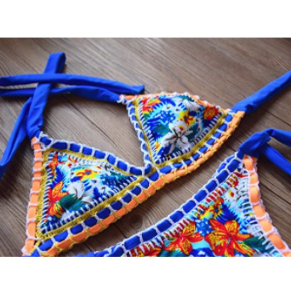 Crochet Triangle Strap Brazilian Thong Bikini XL - Picture 4 of 8